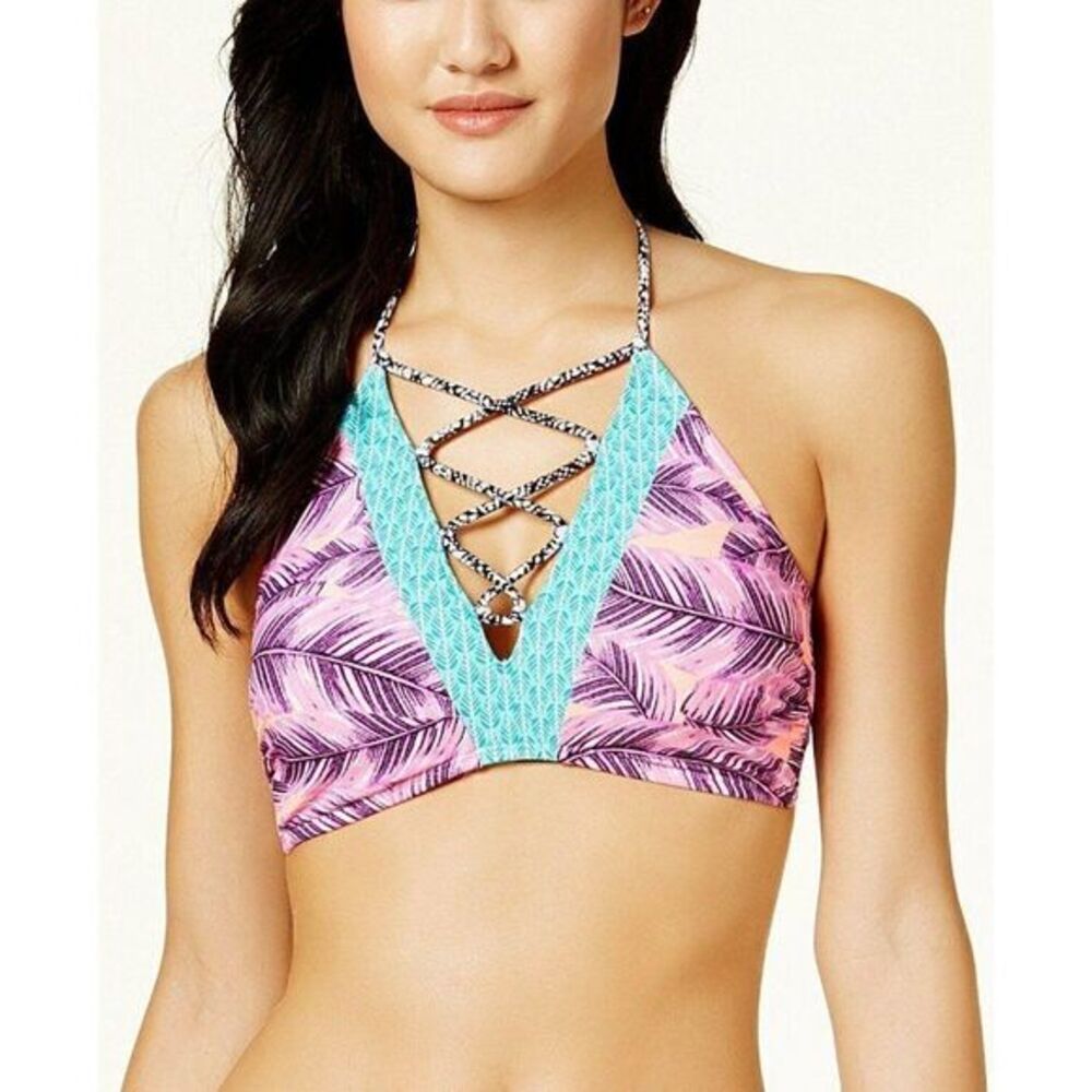 Hula Honey NEW Lace-up Halter Bikini Swim Top M